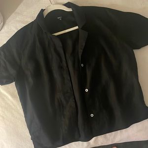 Quince cropped linen blend button down (s)
